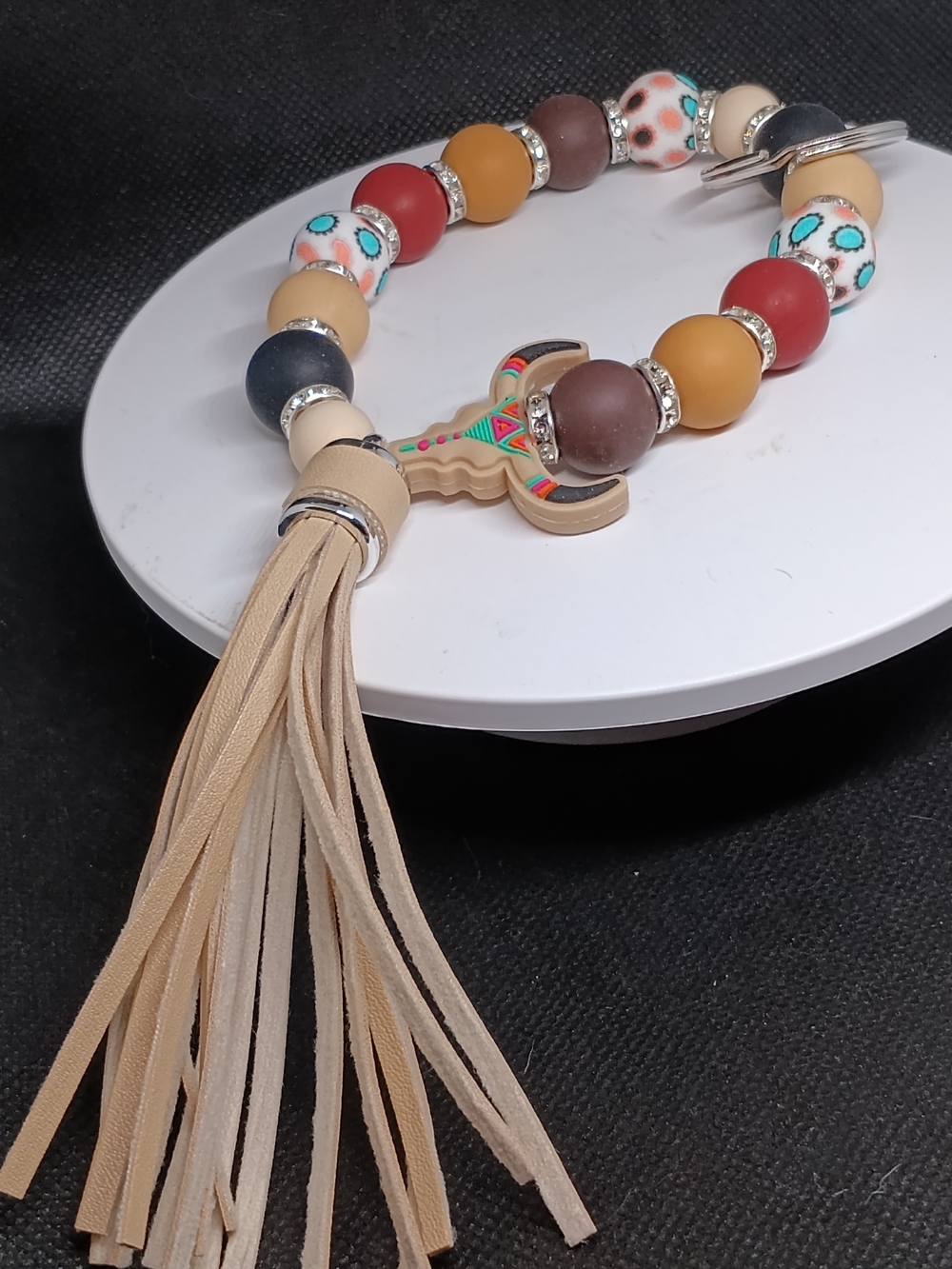Boho Beaded Key & Card Holder with Tan Tassel.